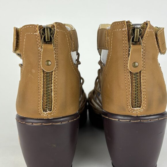 Stylish JBU Tan Lace-Up Sandals with Wedge Heel. 7.5 - Picture 7 of 12